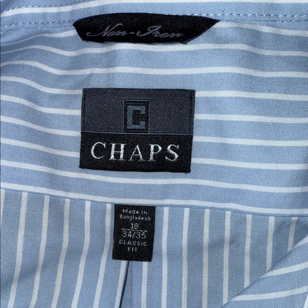 Chaps Light Blue Striped Dress Shirt with White Collar - Picture 3 of 3
